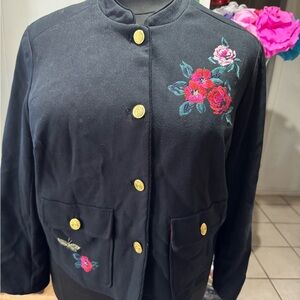 Embroidered Black Jacket with Floral Design